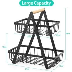 GDRHVFD Panier À Fruits 2 Étages, Corbeilles À Fruits Détachable Pour Cuisine, Organisateur De Salle À Manger Comptoir Rangement Cuisine Pour Fruits, Collations Et Légumes, Noir -Petit rangement Soldes Magasin 66766644 2