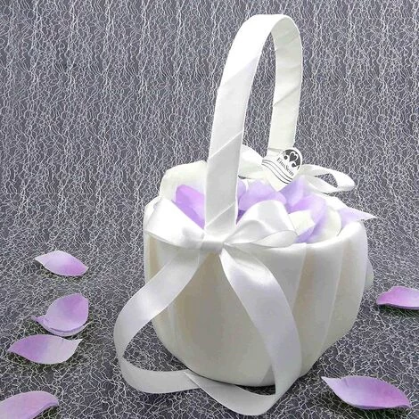 ILOVEMILAN Flower Girl Flower Basket Exquisite 13*22 Flower Basket European And American Popular Style Bridal Wedding Flower Basket Wedding Petal Petals Confetti Decoration (White) 3 ILOVEMILAN Flower Girl Flower Basket Exquisite 13*22 Flower Basket European And American Popular Style Bridal Wedding Flower Basket Wedding Petal Petals Confetti Decoration (White)