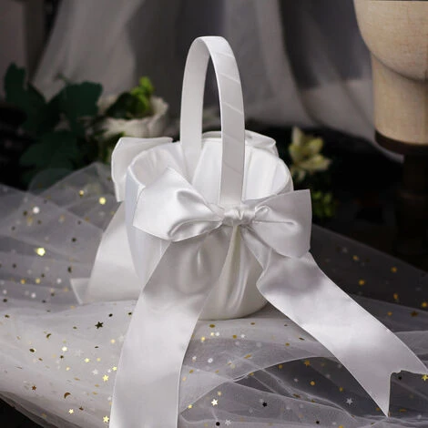 ILOVEMILAN Flower Girl Flower Basket Exquisite 13*22 Flower Basket European And American Popular Style Bridal Wedding Flower Basket Wedding Petal Petals Confetti Decoration (White) 4 ILOVEMILAN Flower Girl Flower Basket Exquisite 13*22 Flower Basket European And American Popular Style Bridal Wedding Flower Basket Wedding Petal Petals Confetti Decoration (White) – Image 2