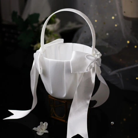 ILOVEMILAN Flower Girl Flower Basket Exquisite 13*22 Flower Basket European And American Popular Style Bridal Wedding Flower Basket Wedding Petal Petals Confetti Decoration (White) 6 ILOVEMILAN Flower Girl Flower Basket Exquisite 13*22 Flower Basket European And American Popular Style Bridal Wedding Flower Basket Wedding Petal Petals Confetti Decoration (White) – Image 4
