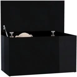 LES TENDANCES Coffre De Rangement Noir Brillant 84x42x46 Cm -Petit rangement Soldes Magasin 66889038 3
