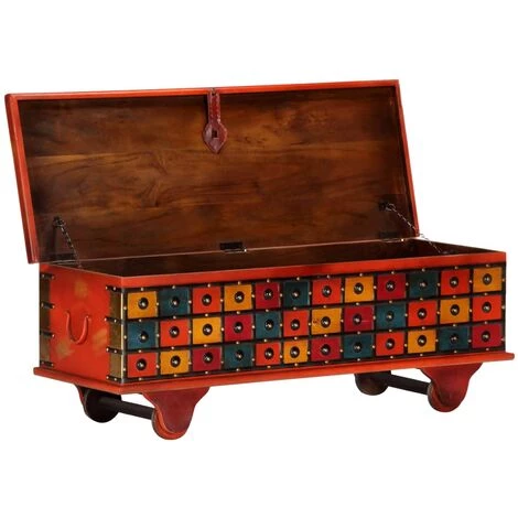 LES TENDANCES Boîte De Rangement Rouge 110x40x40 Cm Bois D'acacia Massif 4 LES TENDANCES Boîte De Rangement Rouge 110x40x40 Cm Bois D'acacia Massif – Image 2