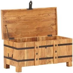 LES TENDANCES Coffre 90x40x40 Cm Bois D'acacia Solide -Petit rangement Soldes Magasin 66908414 4