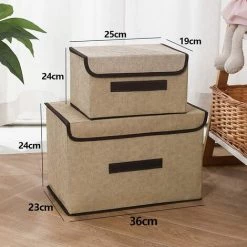 BRIDAY Boite De Rangement Avec Couvercle, Paniers Et Boîtes De Rangement Pliables Lot De 3 Pour Vêtements, Jouets, Livres, Cosmétiques (Beige) -Petit rangement Soldes Magasin 66948243 2