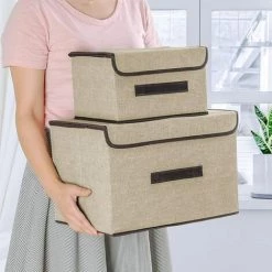 BRIDAY Boite De Rangement Avec Couvercle, Paniers Et Boîtes De Rangement Pliables Lot De 3 Pour Vêtements, Jouets, Livres, Cosmétiques (Beige) -Petit rangement Soldes Magasin 66948243 3
