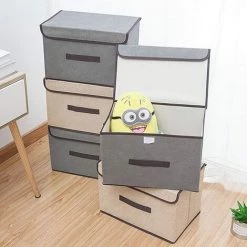 BRIDAY Boite De Rangement Avec Couvercle, Paniers Et Boîtes De Rangement Pliables Lot De 3 Pour Vêtements, Jouets, Livres, Cosmétiques (Beige) -Petit rangement Soldes Magasin 66948243 5