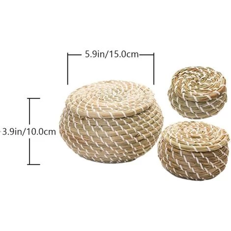 ABCRITAL 3 Pièces Panier En Jonc De Mer Tissé Paniers De Rangement En Rotin En Osier Boîte Ronde Paniers De Pique-Nique Paniers À Linge Avec Couvercle 6 ABCRITAL 3 Pièces Panier En Jonc De Mer Tissé Paniers De Rangement En Rotin En Osier Boîte Ronde Paniers De Pique-Nique Paniers À Linge Avec Couvercle – Image 4