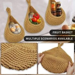 OCXIN Panier Suspendu Panier De Fruits Panier Mural Suspendu 21 * 21cm Panier De Fruits En Macramé Panier Tissé Pot De Fleur Panier De Fruits Paniers De Rangement Muraux Suspendus Panier De Légumes En Jute Panier De Plantes Panier Suspendu Décoratif Pour Cuisin -Petit rangement Soldes Magasin 66998923 3