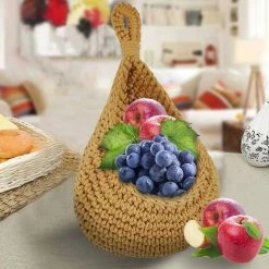 OCXIN Panier Suspendu Panier De Fruits Panier Mural Suspendu 21 * 21cm Panier De Fruits En Macramé Panier Tissé Pot De Fleur Panier De Fruits Paniers De Rangement Muraux Suspendus Panier De Légumes En Jute Panier De Plantes Panier Suspendu Décoratif Pour Cuisin -Petit rangement Soldes Magasin 66998923 5