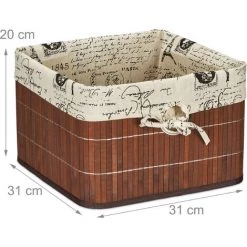 Relaxdays Panier De Rangement, Bambou Et Polyester, HLP : 20x31x31 cm, Corbeille Poignée, Boîte D’étagère, Marron-crème -Petit rangement Soldes Magasin 67143526 5