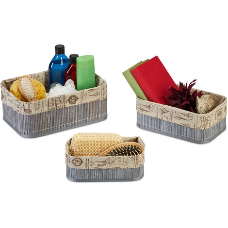 Relaxdays Panier De Rangement Bambou Et Tissu, Lot De 3, Corbeilles Salle De Bain, 3 Tailles Différentes, Gris/beige 3 Relaxdays Panier De Rangement Bambou Et Tissu, Lot De 3, Corbeilles Salle De Bain, 3 Tailles Différentes, Gris/beige