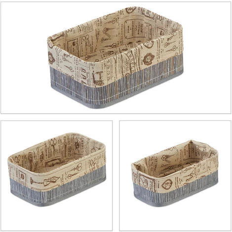 Relaxdays Panier De Rangement Bambou Et Tissu, Lot De 3, Corbeilles Salle De Bain, 3 Tailles Différentes, Gris/beige 4 Relaxdays Panier De Rangement Bambou Et Tissu, Lot De 3, Corbeilles Salle De Bain, 3 Tailles Différentes, Gris/beige – Image 2