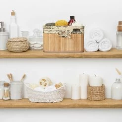 Relaxdays Panier De Rangement, Bambou Et Polyester, HLP: 20x31x31 cm, Corbeille à Poignée, Boîte D’étagère, Nature-crème 9 Relaxdays Panier De Rangement, Bambou Et Polyester, HLP: 20x31x31 cm, Corbeille à Poignée, Boîte D’étagère, Nature-crème -Petit rangement Soldes Magasin 67143531 3