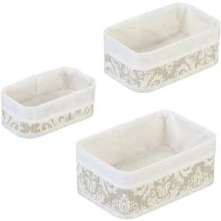 Relaxdays Panier De Rangement Bambou Et Tissu, Lot De 3, Corbeilles Salle De Bain, 3 Tailles Différentes, Blanc/gris -Petit rangement Soldes Magasin 67143546 2