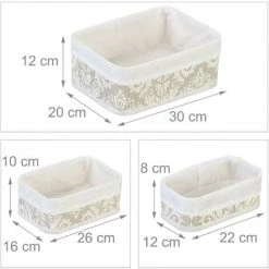 Relaxdays Panier De Rangement Bambou Et Tissu, Lot De 3, Corbeilles Salle De Bain, 3 Tailles Différentes, Blanc/gris -Petit rangement Soldes Magasin 67143546 5