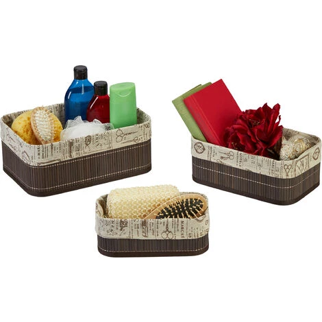 Relaxdays Panier De Rangement Bambou Et Tissu, Lot De 3, Corbeilles Salle De Bain, 3 Tailles Différentes, Marron/beige 3 Relaxdays Panier De Rangement Bambou Et Tissu, Lot De 3, Corbeilles Salle De Bain, 3 Tailles Différentes, Marron/beige