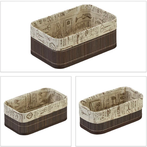 Relaxdays Panier De Rangement Bambou Et Tissu, Lot De 3, Corbeilles Salle De Bain, 3 Tailles Différentes, Marron/beige 4 Relaxdays Panier De Rangement Bambou Et Tissu, Lot De 3, Corbeilles Salle De Bain, 3 Tailles Différentes, Marron/beige – Image 2
