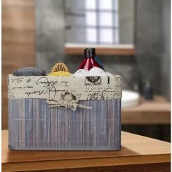 Relaxdays Panier De Rangement, Bambou Et Polyester, HLP : 20x31x31 cm, Corbeille à Poignée, Boîte D’étagère, Gris-crème 9 Relaxdays Panier De Rangement, Bambou Et Polyester, HLP : 20x31x31 cm, Corbeille à Poignée, Boîte D’étagère, Gris-crème -Petit rangement Soldes Magasin 67143557 3