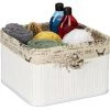 Relaxdays Panier De Rangement, Bambou Et Polyester, HLP : 20x31x31 cm, Corbeille à Poignée, Boîte D’étagère, Blanc-crème -Petit rangement Soldes Magasin 67143564 1