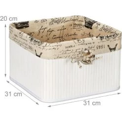 Relaxdays Panier De Rangement, Bambou Et Polyester, HLP : 20x31x31 cm, Corbeille à Poignée, Boîte D’étagère, Blanc-crème -Petit rangement Soldes Magasin 67143564 5