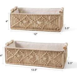 ILOVEMILAN Lot De 2 Paniers De Rangement En Macramé Boho Decor Box Tissés à La Main Décoratifs Pour Comptoir De Toilettes, Réservoir, étagère Pour Chambre à Coucher, Chambre D'enfant, Salon, Maison, Marron -Petit rangement Soldes Magasin 67254935 5