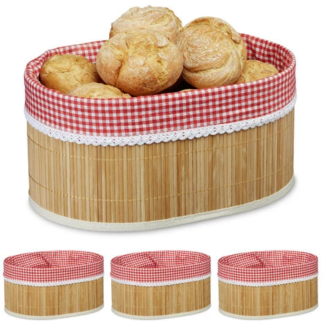 RELAXDAYS 4x Corbeilles à Pain, Panier En Bambou Avec Tissu, Croissants, Panière Fruit H X L X P : 16,5 X 33,5 X 23,5 Cm, Nature 3 RELAXDAYS 4x Corbeilles à Pain, Panier En Bambou Avec Tissu, Croissants, Panière Fruit H X L X P : 16,5 X 33,5 X 23,5 Cm, Nature