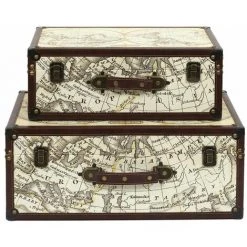 ALTOBUY COOPER - Lot De 2 Malles De Rangements Mappemonde Vintage - Beige