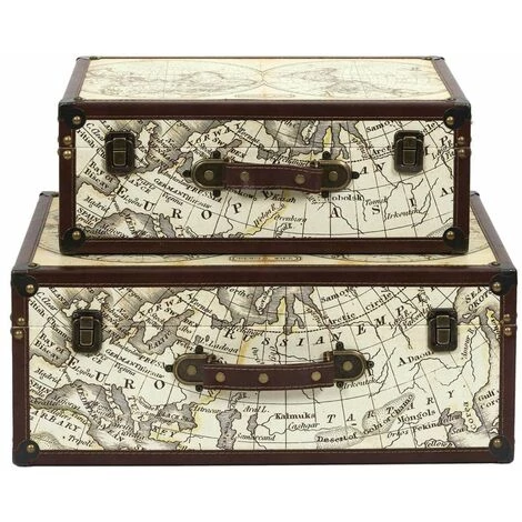 ALTOBUY COOPER - Lot De 2 Malles De Rangements Mappemonde Vintage - Beige 3 ALTOBUY COOPER - Lot De 2 Malles De Rangements Mappemonde Vintage - Beige