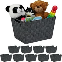 RELAXDAYS 10x Corbeilles De Rangement, Avec Poignées, Paniers Polyvalents Pour étagères Et Armoires, HxLxP:22 X 35 X 25,5 Cm, Gris