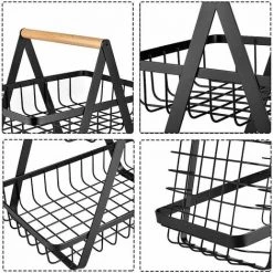 TANèTUE Corbeilles à Fruits, Panier A Fruits A Etages En Métal Décoration, Corbeille à Fruits En Métal à 2 Etages, Amovible Porte-Fruits Paniers, Pour Stocker Des Fruits Et Légumes (Noir) -Petit rangement Soldes Magasin 67426637 4