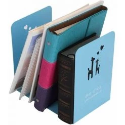 TANèTUE Serre-Livres Acier, évider, Motif Cerf Antidérapant Serre-Livre Organiseur De Bureau L'école Bureau 1 Paire Bleu Clair -Petit rangement Soldes Magasin 67426968 2