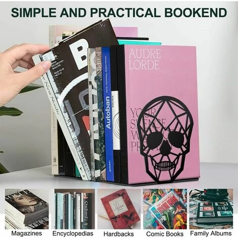 TANèTUE Serre-livres Tête De Mort, Serre-livres Décoratifs Squelette Serre-livres Robustes Serre-livres En Métal Noir Pour étagères à Livres 6 TANèTUE Serre-livres Tête De Mort, Serre-livres Décoratifs Squelette Serre-livres Robustes Serre-livres En Métal Noir Pour étagères à Livres – Image 4
