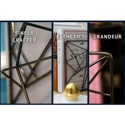 TANèTUE Paire Décorative De Serre-livres En Métal Liquide Doré, Serre-livres Décoratifs Stéréoscopiques Pour étagères, Porte-livres Pour étagères, Extrémités De Livre Pour Bureau -Petit rangement Soldes Magasin 67429114 3