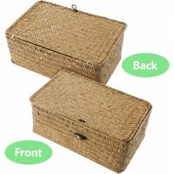 TANèTUE Panier De Rangement En Rotin Organisateur De Maquillage Contenant Polyvalent Avec Couvercle (M) -Petit rangement Soldes Magasin 67429859 2