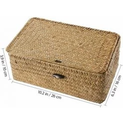 TANèTUE Panier De Rangement En Rotin Organisateur De Maquillage Contenant Polyvalent Avec Couvercle (M) -Petit rangement Soldes Magasin 67429859 4