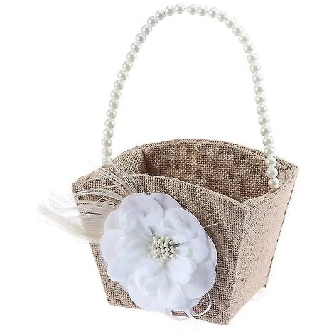 ZHUOXUAN Vintage Perle Ruban Fleur Décor Toile De Jute Fleur Panier Mariage Fête 1 Pièce Marron Clair 3 ZHUOXUAN Vintage Perle Ruban Fleur Décor Toile De Jute Fleur Panier Mariage Fête 1 Pièce Marron Clair
