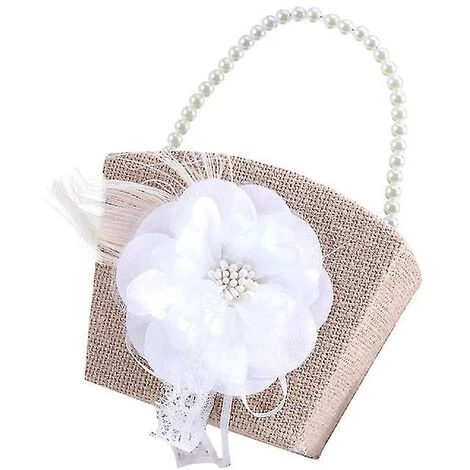 ZHUOXUAN Vintage Perle Ruban Fleur Décor Toile De Jute Fleur Panier Mariage Fête 1 Pièce Marron Clair 4 ZHUOXUAN Vintage Perle Ruban Fleur Décor Toile De Jute Fleur Panier Mariage Fête 1 Pièce Marron Clair – Image 2