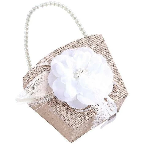 ZHUOXUAN Vintage Perle Ruban Fleur Décor Toile De Jute Fleur Panier Mariage Fête 1 Pièce Marron Clair 5 ZHUOXUAN Vintage Perle Ruban Fleur Décor Toile De Jute Fleur Panier Mariage Fête 1 Pièce Marron Clair – Image 3
