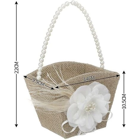 ZHUOXUAN Vintage Perle Ruban Fleur Décor Toile De Jute Fleur Panier Mariage Fête 1 Pièce Marron Clair 6 ZHUOXUAN Vintage Perle Ruban Fleur Décor Toile De Jute Fleur Panier Mariage Fête 1 Pièce Marron Clair – Image 4