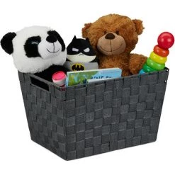 RELAXDAYS 1x Corbeille De Rangement, Avec Poignées, Panier Polyvalent Pour étagères Et Armoires, HxLxP:22 X 35 X 25,5 Cm, Gris