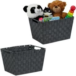 RELAXDAYS 2x Corbeilles De Rangement, Avec Poignées, Paniers Polyvalents Pour étagères Et Armoires, HxLxP:22 X 35 X 25,5 Cm, Gris