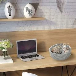 WIAN Panier De Rangement Tissé, Panier De Rangement En Corde De Coton Panier De Rangement De Cadre Tissé En Corde De Coton De Bureau -Petit rangement Soldes Magasin 67457754 3
