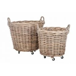 LANADECO S/2 PANIER ROND + ANSE ROT NAT - Naturel