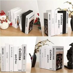 FLYME Serre Livre Lot De 6 Serre Livre, Serre-Livres En Métal, Anti-Rayures Et Antidérapant Presse Livre Noir Pour Enfant, Bureau, Salon Et Salle D'étude, École, Librairie Et Bibliothèque(6.8 × 3.54inch) -Petit rangement Soldes Magasin 67553610 4