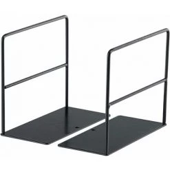 FLYME Serre Livre Bloc Livre, Cale Livre, 2 Pièces En Métal Simple Line Style Book Organizer Holder, 13x7 Cm Anti Slip Book étagères Support Pour Bibliothèque, école, Bureau, Maison(noir)