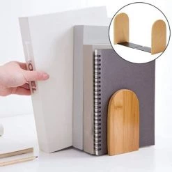 BF Serre-livres 1 Paire De Serre-livres En Bois Petite étagère En Bois Rangement De Table Support De Livre Simple étudiant Attelle De Livre De Bureau Tondeuse 10.5*13*8cm Couleur Bois Tête Ronde -Petit rangement Soldes Magasin 67555529 4