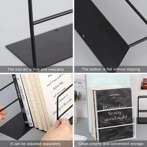 ENLENK Serre Livre Bloc Livre, Cale Livre, 2 Pièces En Métal Simple Line Style Book Organizer Holder, 13x7 Cm Anti Slip Book étagères Support Pour Bibliothèque, école, Bureau, Maison(noir) 5 ENLENK Serre Livre Bloc Livre, Cale Livre, 2 Pièces En Métal Simple Line Style Book Organizer Holder, 13x7 Cm Anti Slip Book étagères Support Pour Bibliothèque, école, Bureau, Maison(noir) – Image 3