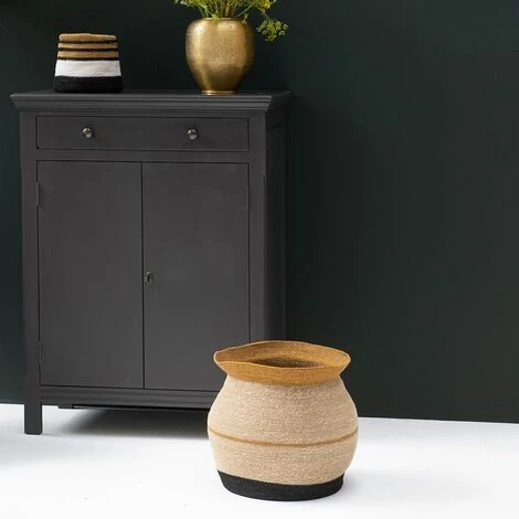 Panier En Jonc De Mer à Bandes Moutarde Et Noir Bayadère Casatera - Marrón 5 Panier En Jonc De Mer à Bandes Moutarde Et Noir Bayadère Casatera - Marrón – Image 3