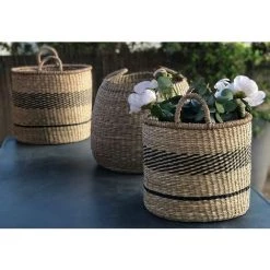 Set De 2 Paniers Ronds En Jonc De Mer à Anses Et Bandes Noires Casatera - Marrón 11 Set De 2 Paniers Ronds En Jonc De Mer à Anses Et Bandes Noires Casatera - Marrón -Petit rangement Soldes Magasin 67620858 5