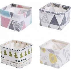 GRID COOL Mini Panier De Rangement En Tissu, 4pcs Corbeilles Table Petit Panier Rangement, Pour étagères Et Bureau Ou Maquillage(Mini Taille: 12 X 12 X 8,5cm)